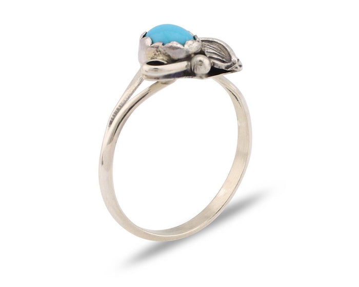 Navajo Ring .925 Silver Sleeping Beauty Turquoise Native American Artist C.80's
