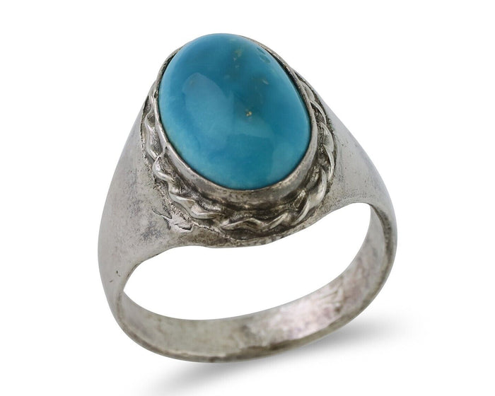 Navajo Ring 925 Silver Sleeping Beauty Turquoise Native Artist C.80's