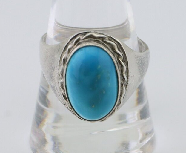 Navajo Ring 925 Silver Sleeping Beauty Turquoise Native Artist C.80's
