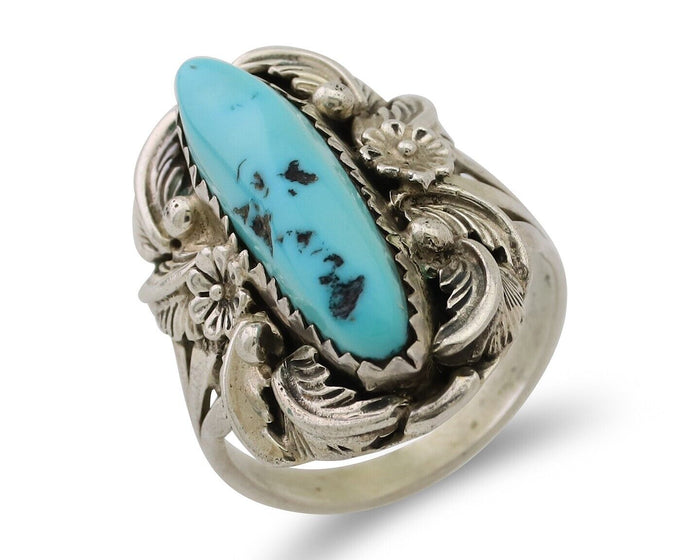 Navajo Ring 925 Silver Sleeping Beauty Turquoise Signed JJM C.80's