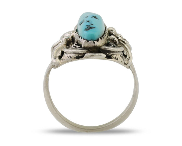 Navajo Ring 925 Silver Sleeping Beauty Turquoise Signed JJM C.80's