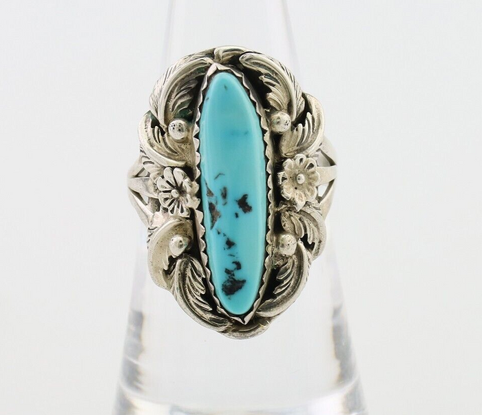 Navajo Ring 925 Silver Sleeping Beauty Turquoise Signed JJM C.80's