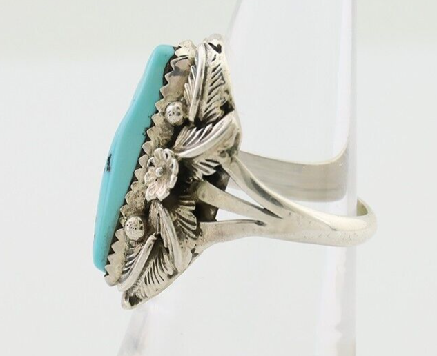Navajo Ring 925 Silver Sleeping Beauty Turquoise Signed JJM C.80's