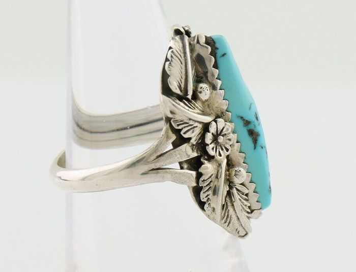 Navajo Ring 925 Silver Sleeping Beauty Turquoise Signed JJM C.80's