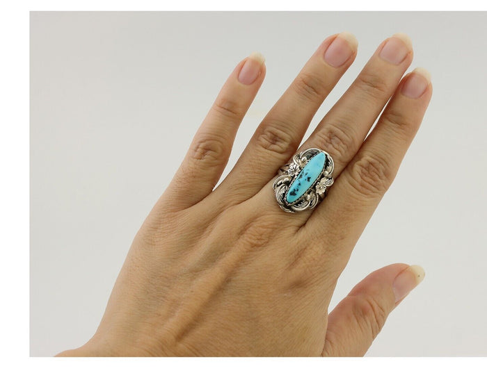 Navajo Ring 925 Silver Sleeping Beauty Turquoise Signed JJM C.80's