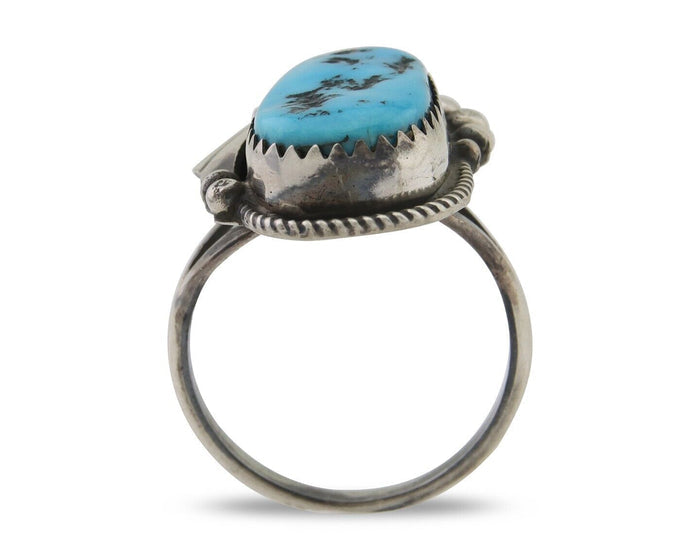 Navajo Ring 925 Silver Sleeping Beauty Turquoise Signed Justin Morris C.80's