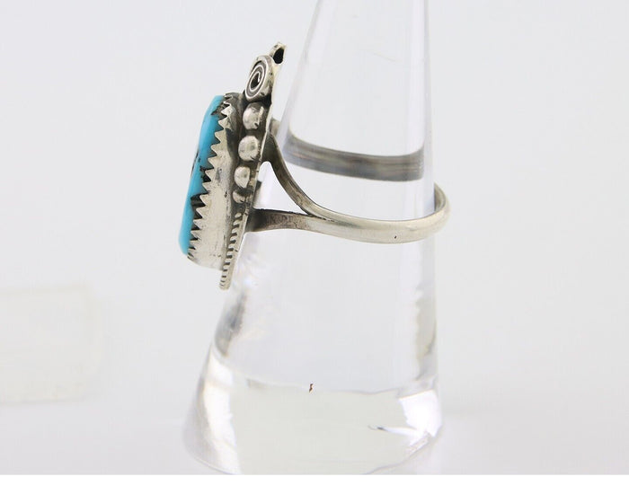 Navajo Ring 925 Silver Sleeping Beauty Turquoise Signed Justin Morris C.80's