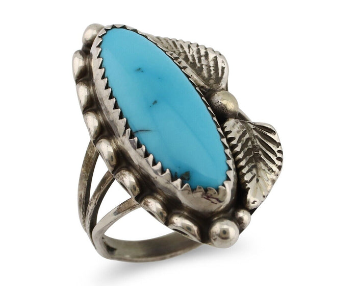 Navajo Ring 925 Silver Sleeping Beauty Turquoise Signed SC C.80's