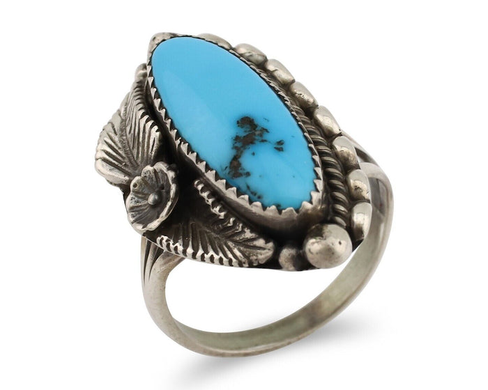 Navajo Ring 925 Silver Sleeping Beauty Turquoise Signed SC C.80's