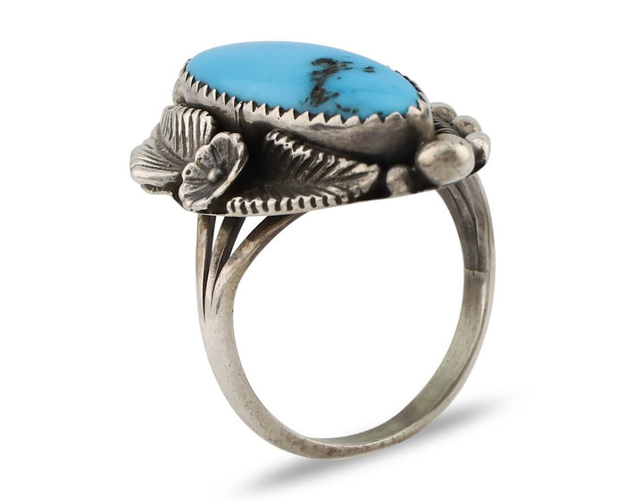 Navajo Ring 925 Silver Sleeping Beauty Turquoise Signed SC C.80's