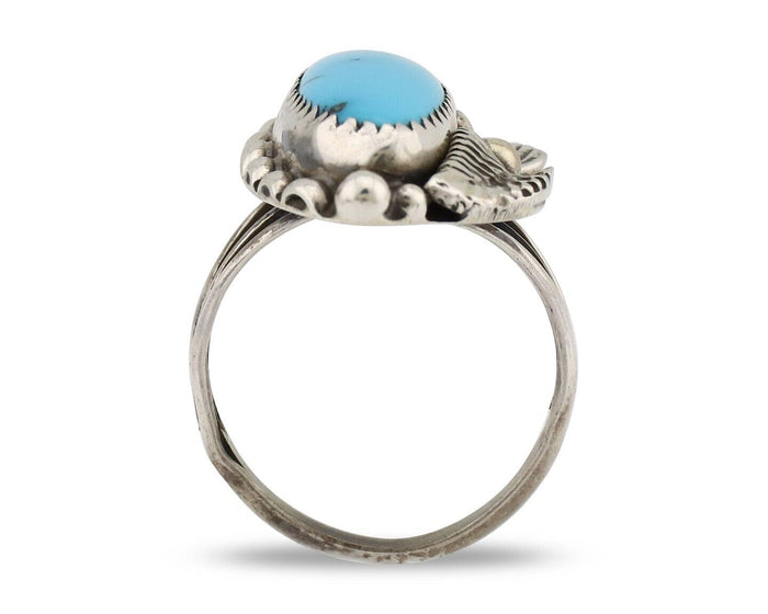 Navajo Ring 925 Silver Sleeping Beauty Turquoise Signed SC C.80's