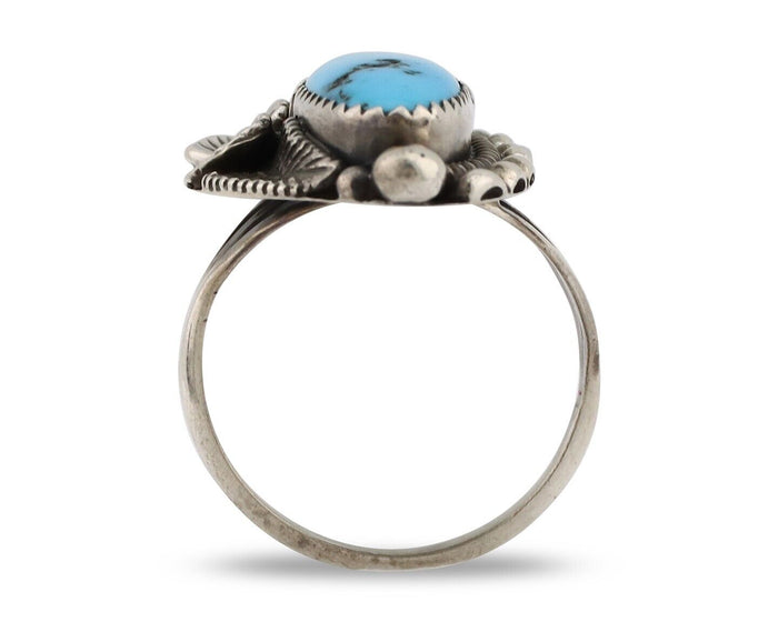 Navajo Ring 925 Silver Sleeping Beauty Turquoise Signed SC C.80's