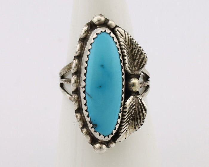 Navajo Ring 925 Silver Sleeping Beauty Turquoise Signed SC C.80's