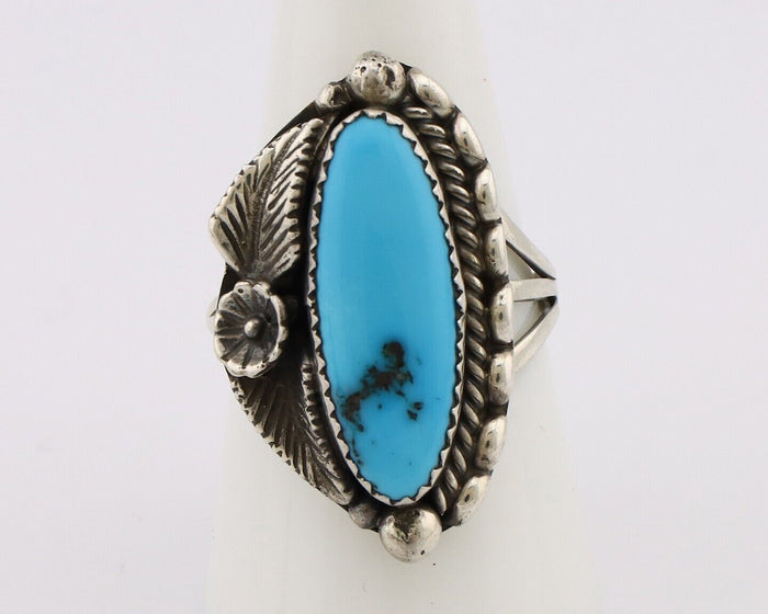 Navajo Ring 925 Silver Sleeping Beauty Turquoise Signed SC C.80's