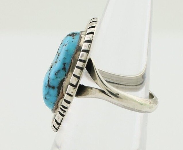 Navajo Ring 925 Silver Sleeping Beauty Turquoise Signed SC C.80's