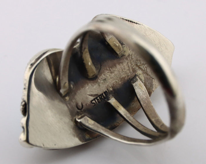 Navajo Ring 925 Silver Sleeping Beauty Turquoise Signed SC C.80's