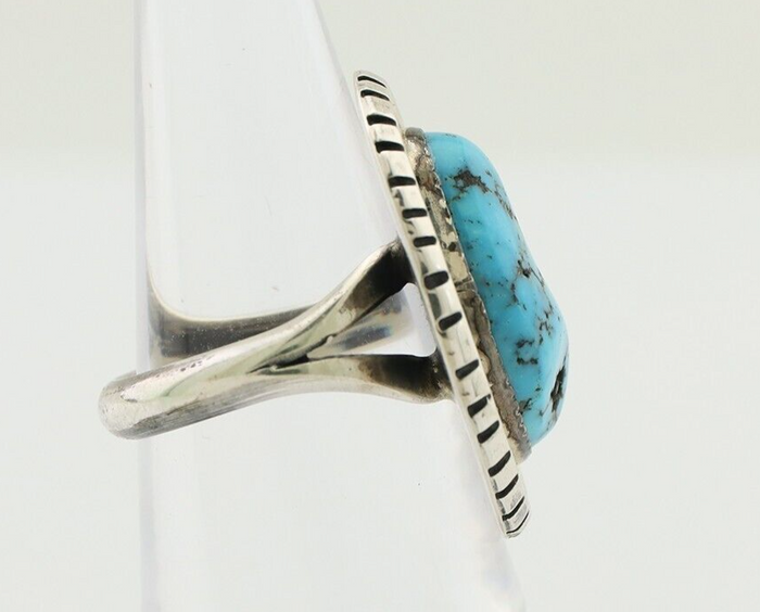 Navajo Ring 925 Silver Sleeping Beauty Turquoise Signed SC C.80's