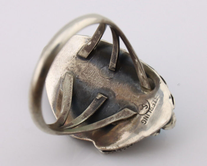 Navajo Ring 925 Silver Sleeping Beauty Turquoise Signed SC C.80's