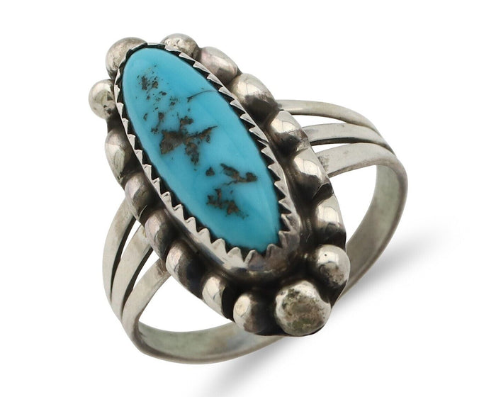 Navajo Ring .925 Silver Sleeping Beauty Turquoise Signed SkyStone Creations C80s