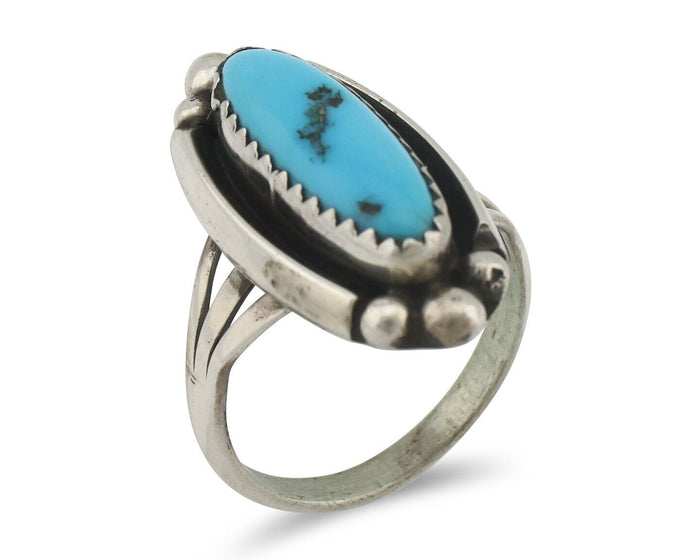 Navajo Ring .925 Silver Sleeping Beauty Turquoise Signed SkyStone Creations C80s