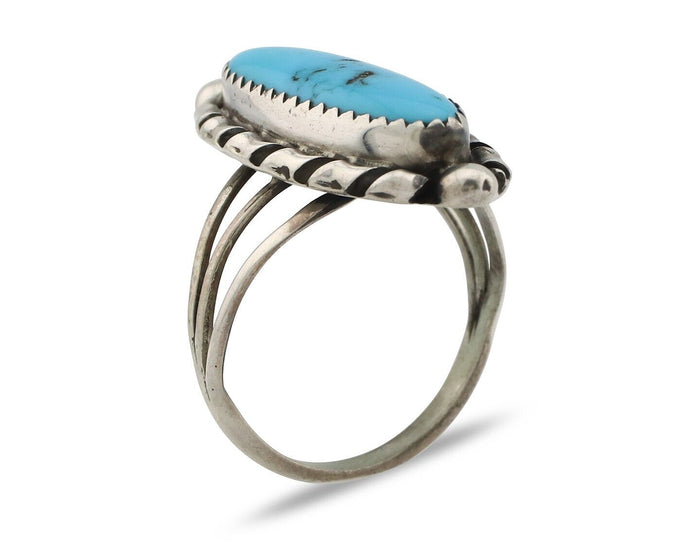 Navajo Ring .925 Silver Sleeping Beauty Turquoise Signed SkyStone Creations C80s