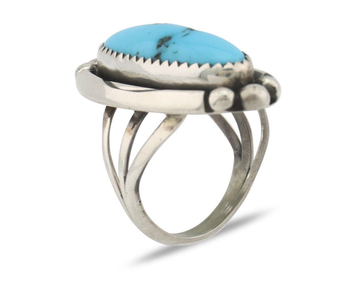 Navajo Ring .925 Silver Sleeping Beauty Turquoise Signed SkyStone Creations C80s