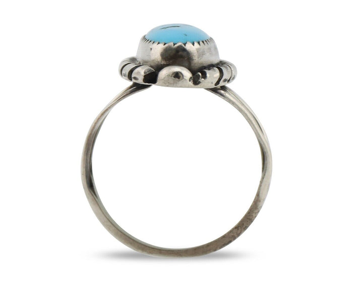 Navajo Ring .925 Silver Sleeping Beauty Turquoise Signed SkyStone Creations C80s