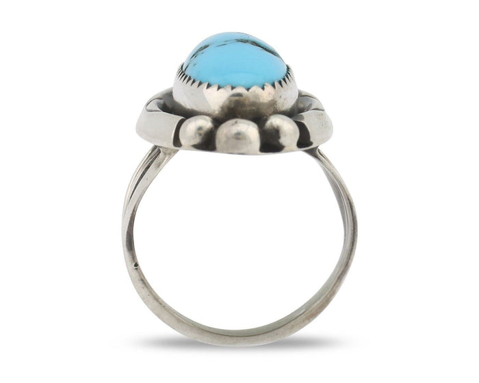 Navajo Ring .925 Silver Sleeping Beauty Turquoise Signed SkyStone Creations C80s