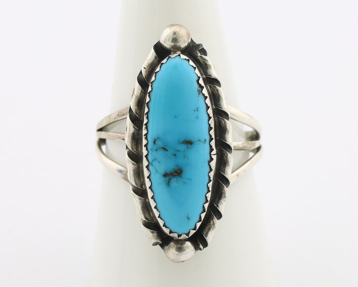 Navajo Ring .925 Silver Sleeping Beauty Turquoise Signed SkyStone Creations C80s