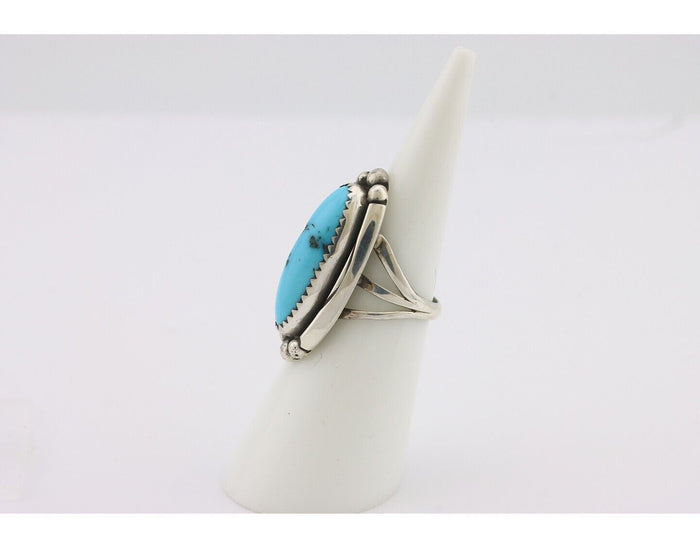 Navajo Ring .925 Silver Sleeping Beauty Turquoise Signed SkyStone Creations C80s