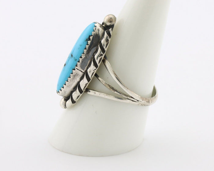 Navajo Ring .925 Silver Sleeping Beauty Turquoise Signed SkyStone Creations C80s
