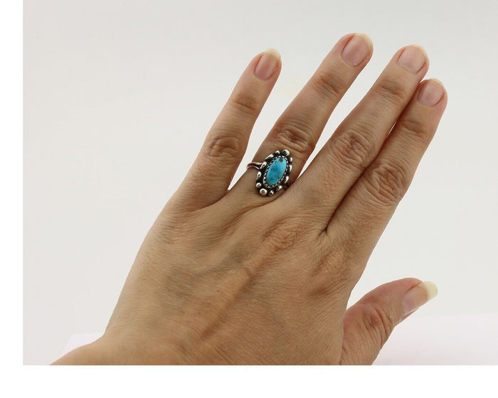 Navajo Ring 925 Silver Sleeping Beauty Turquoise Signed SkyStone Creations C80s