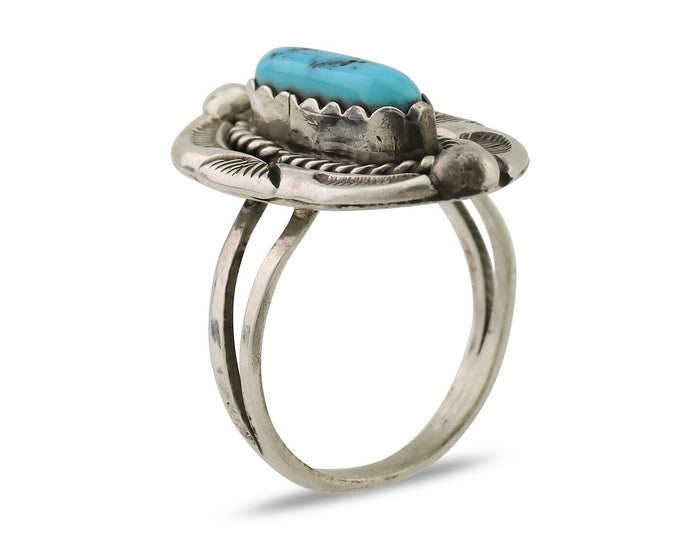 Navajo Ring 925 Silver Sleeping Beauty Turquoise Signed V & N EDSITTY C.80's