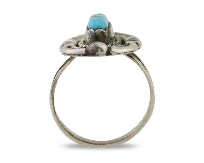 Navajo Ring 925 Silver Sleeping Beauty Turquoise Signed V & N EDSITTY C.80's