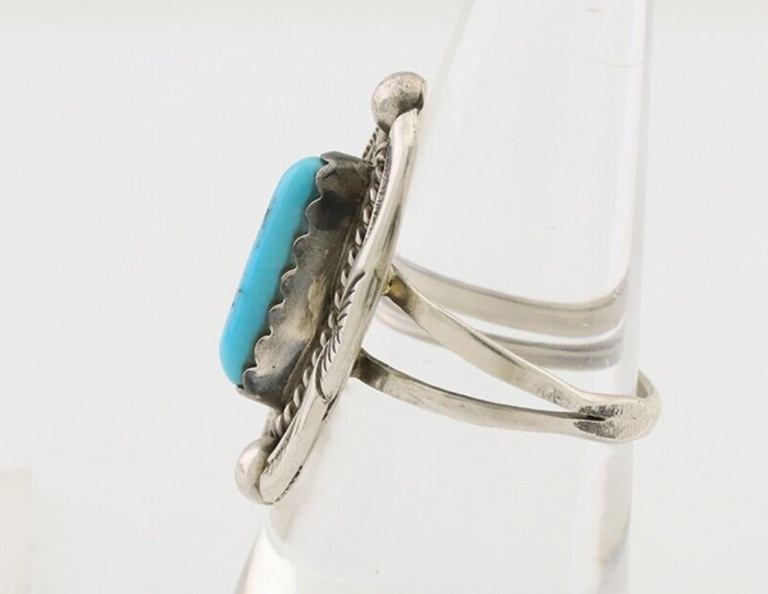 Navajo Ring 925 Silver Sleeping Beauty Turquoise Signed V & N EDSITTY C.80's