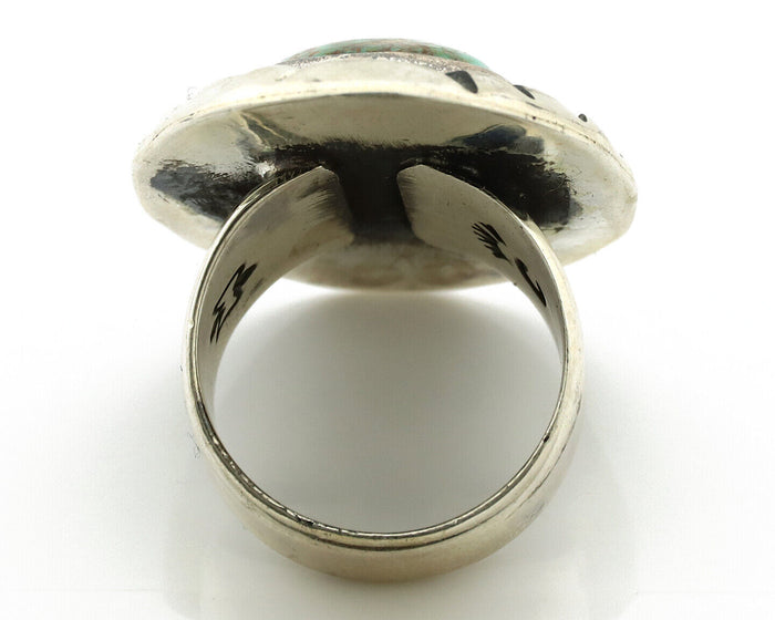 Navajo Ring 925 Silver Spiderweb Bisbee Turquoise Signed C Montoya C.80's