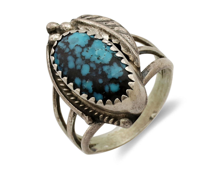 Navajo Ring .925 Silver Spiderweb Turquoise Artist Signed Circle JW C.80's