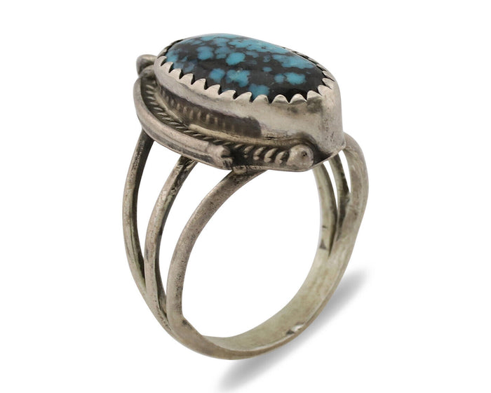 Navajo Ring .925 Silver Spiderweb Turquoise Artist Signed Circle JW C.80's