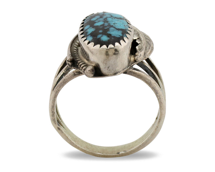 Navajo Ring .925 Silver Spiderweb Turquoise Artist Signed Circle JW C.80's