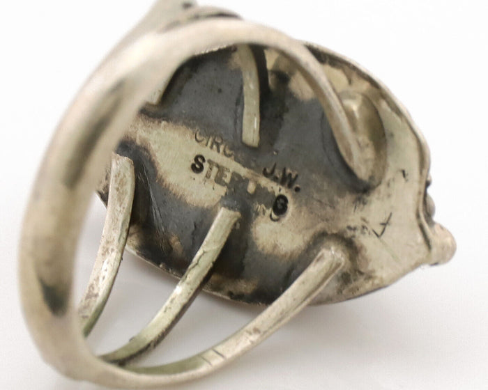 Navajo Ring .925 Silver Spiderweb Turquoise Artist Signed Circle JW C.80's