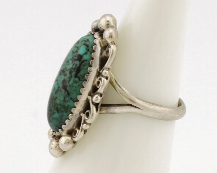 Navajo Ring .925 Silver Spiderweb Turquoise Artist Signed TALHAT C.80's