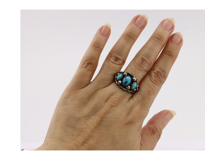 Navajo Ring 925 Silver Turquoise Artist Signed E SkyStone Creations C.80's