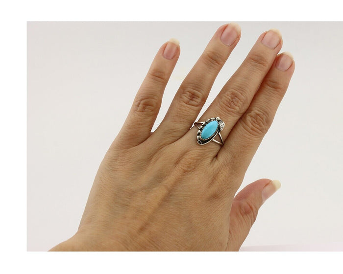 Navajo Ring 925 Silver Turquoise Artist Signed SkyStone Creations C.80's