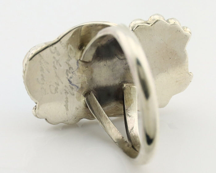 Navajo Ring .925 Silver Turquoise & Coral Artist Signed Justin Morris C.80's