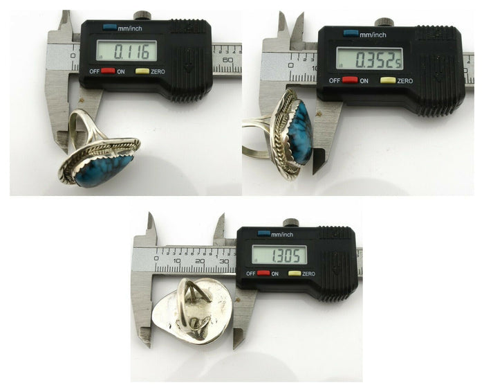 Navajo Ring .925 Silver Turquoise Mountain Artist Signed AC C.80's