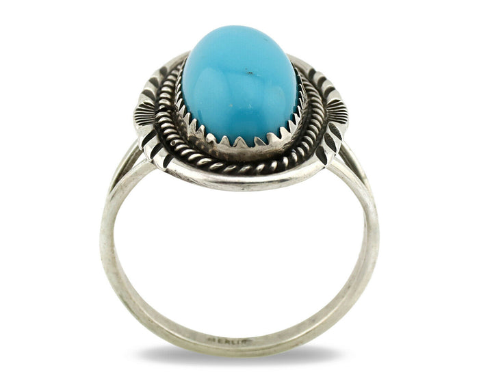 Navajo Ring .925 Silver Turquoise Mountain Signed AB C.80's