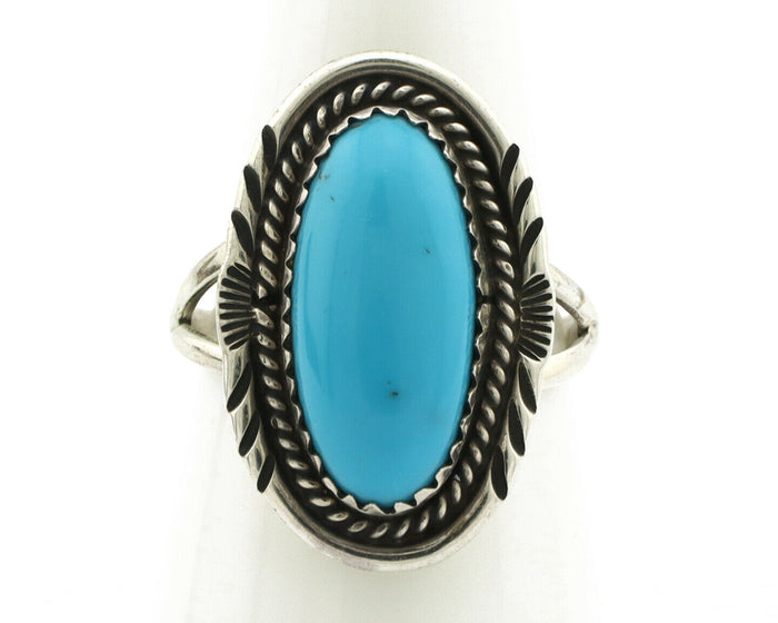 Navajo Ring .925 Silver Turquoise Mountain Signed AB C.80's
