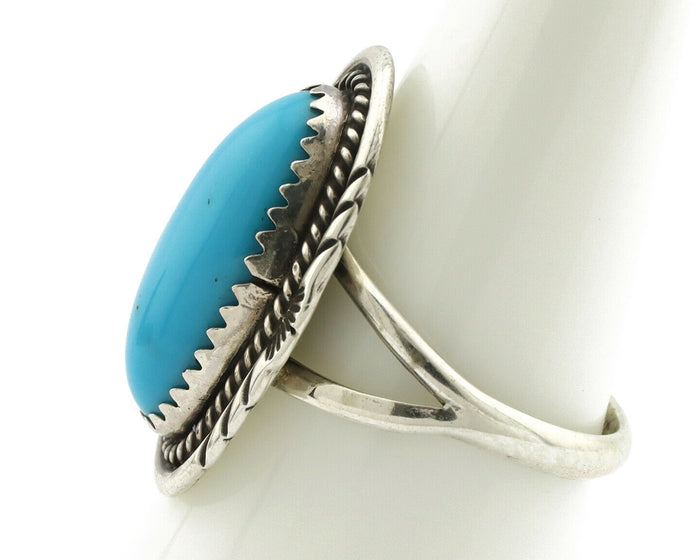 Navajo Ring .925 Silver Turquoise Mountain Signed AB C.80's