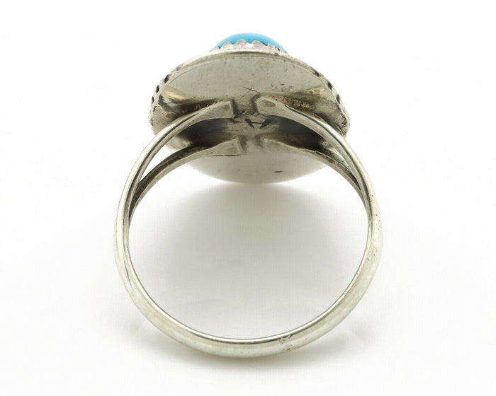 Navajo Ring .925 Silver Turquoise Mountain Signed AB C.80's
