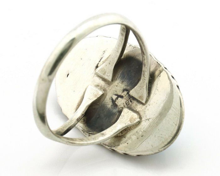 Navajo Ring .925 Silver Turquoise Mountain Signed AB C.80's